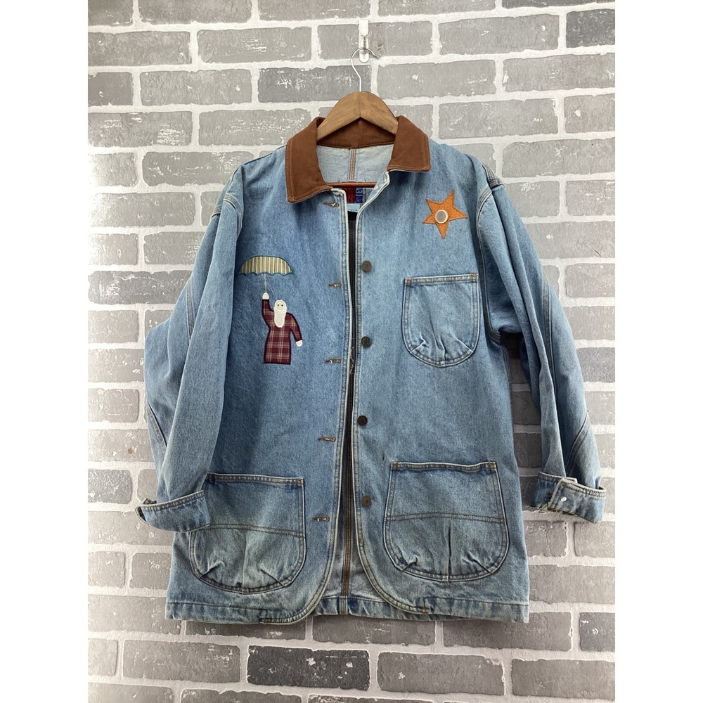 Sunbelt Denim Vintage Noahs Ark Applique‎ Chore Coat Blue Denim Jacket Small